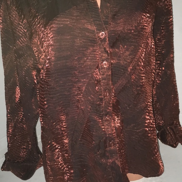 Vintage Silky Golden Crinkle Secretary Blouse Top - Picture 7 of 8